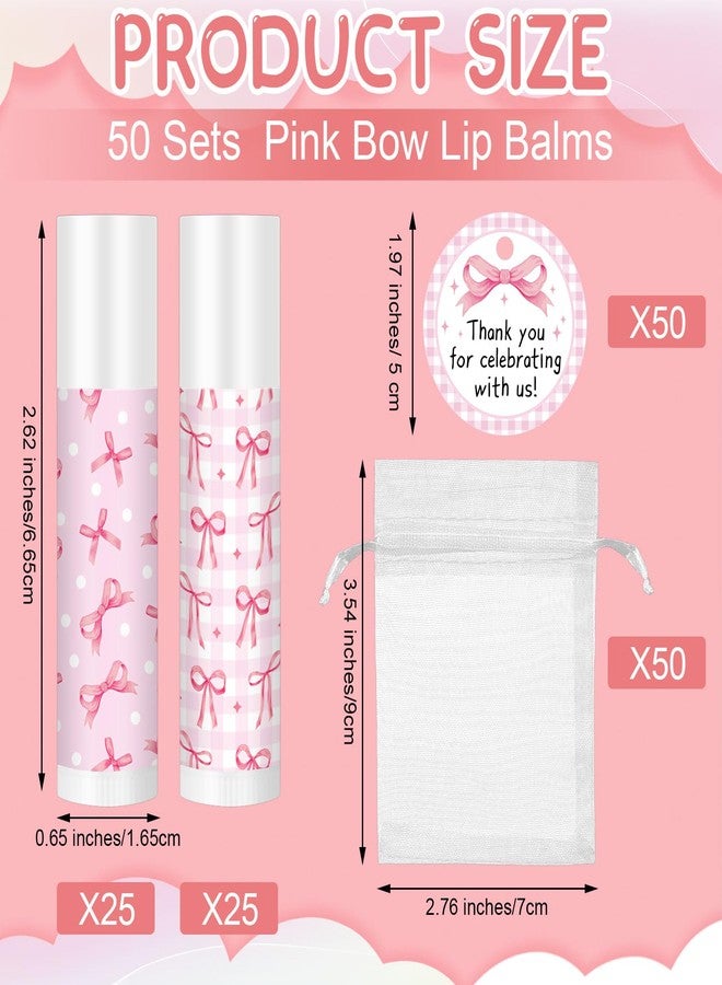 Swiffen 50 Sets Pink Bow Lip Balm Gifts Bulk Coquette Bow Baby Shower Party Favors Pink Favors for Guests Lip Balm with Bags Thanks Tags for Baby Shower Galentine's Day Wedding Birthday Bachelorette - Image 2